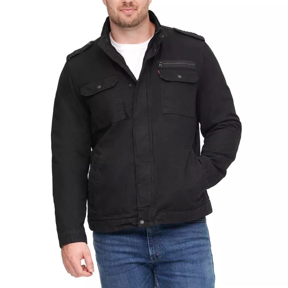 NWT Levi's Men's Two-Pocket Trucker Jacket Sherpa Lined Black Size LT - Picture 1 of 16